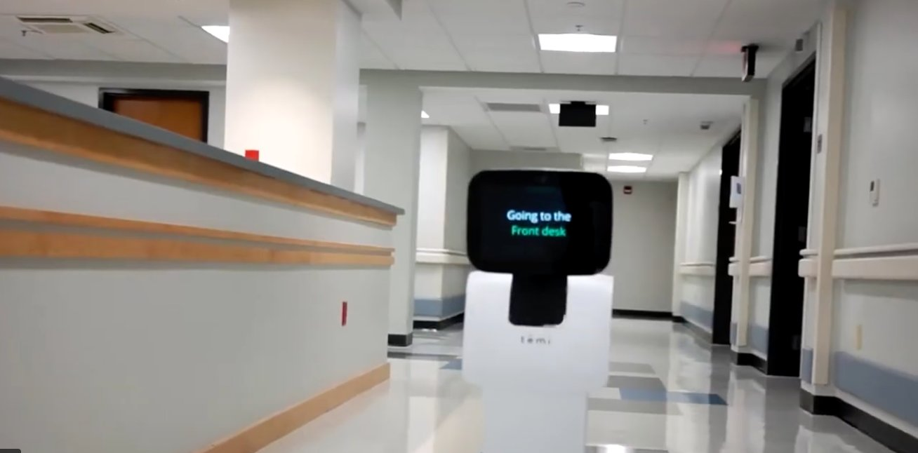 Temi robot navigating to the front desk